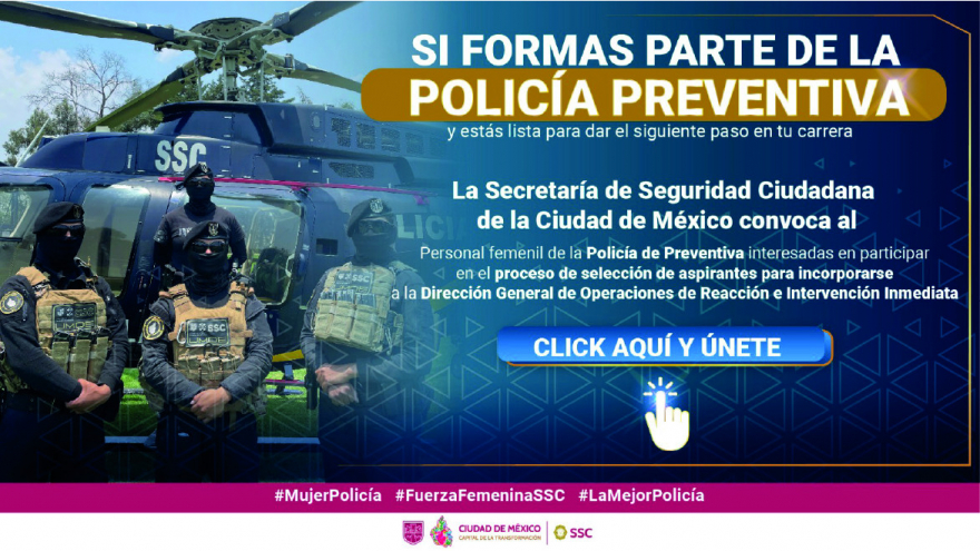 Convocatoria Femenil para Dirección General de Reacción e Intervención Inmediata