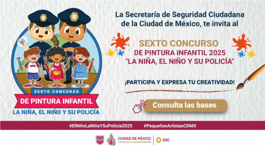 Sexto Concurso de Pintura Infantil 2025. La niña, el niño y su policía.